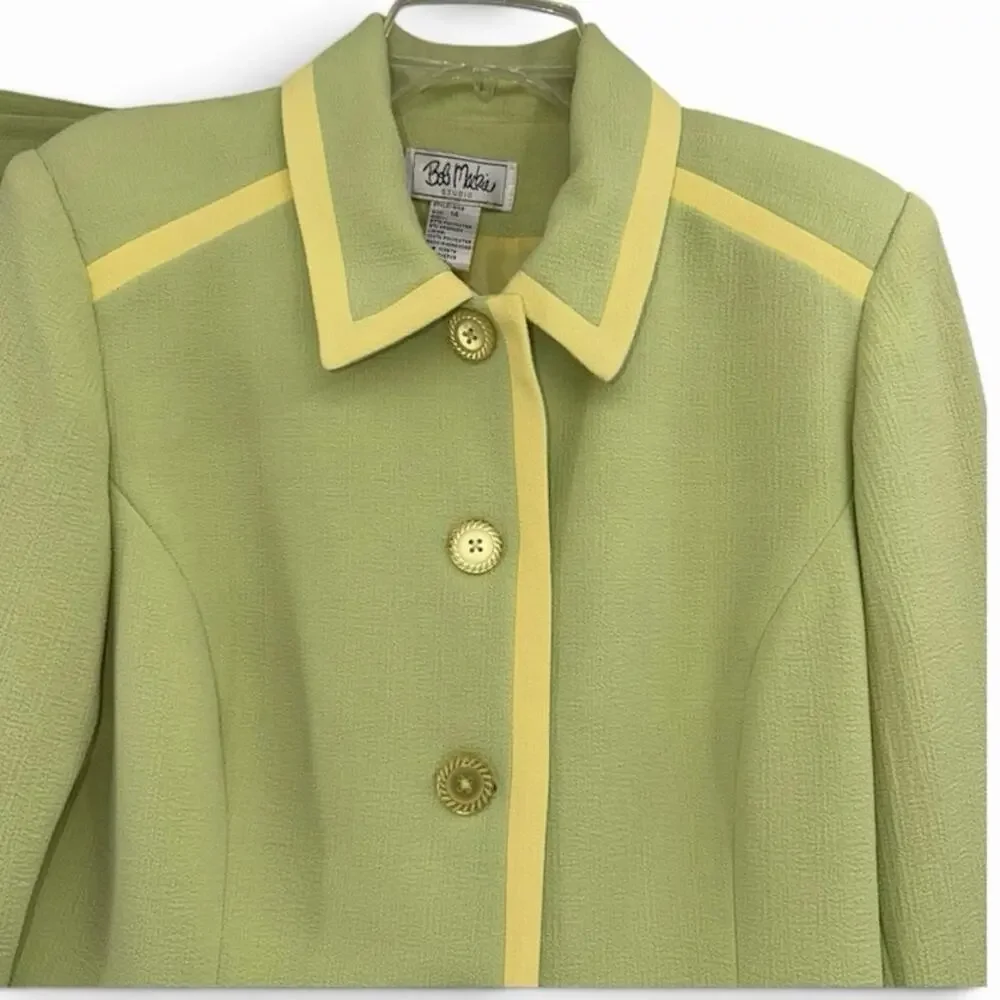 Vintage Bob Mackie Studio Lime Green PantSuit Retro Y2K Career Suit Size 14 (10)